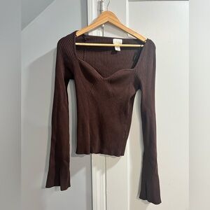 H&M Chocolate Ribbed Long Sleeve Top
